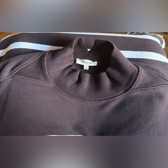 Madewell Chocolate Brown & White Striped Sweater / Sweatshirt Mockneck ☕️🍫🤎🤍 - Picture 6 of 6